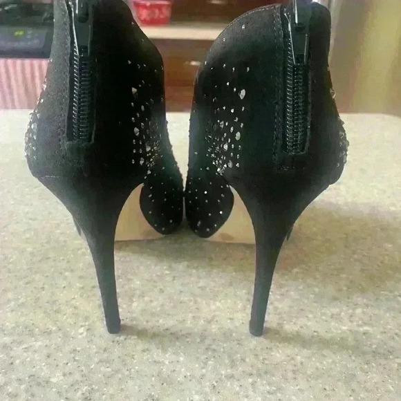 INC Black Suede Peep Toe Shoe/Bootie - Picture 5 of 7